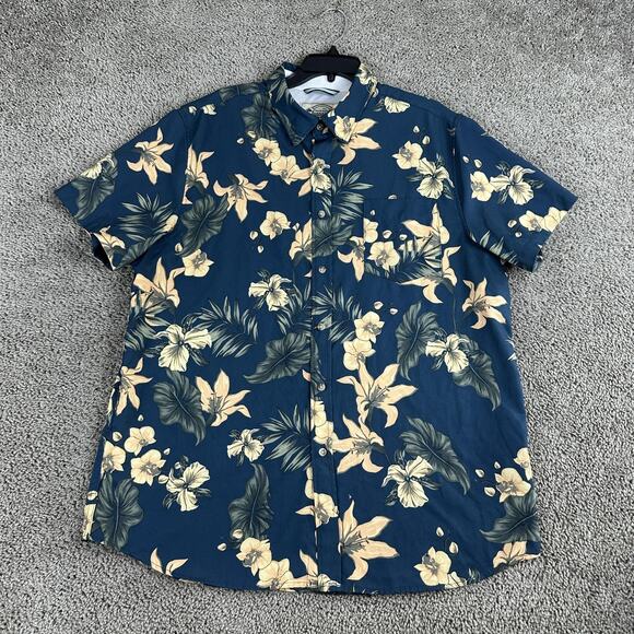 Seapointe Shirt Mens XL Blue Hawaiian Aloha Floral Button Down Stretch - Picture 1 of 10